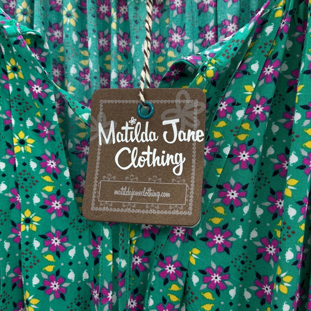 Matilda Jane Floral Boho Cottagecore Tiered Peasant Midi Dress Green Large NWT - Picture 3 of 9